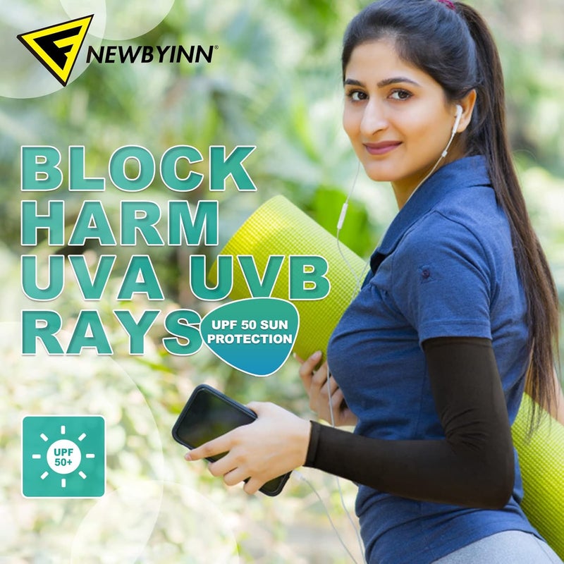 Newbyinn UV Sun Protection Arm Sleeves for Men Women Youth, Cooling Sleeve to Cover Tattoo, Mid-Compression Arm Cover - Image 3